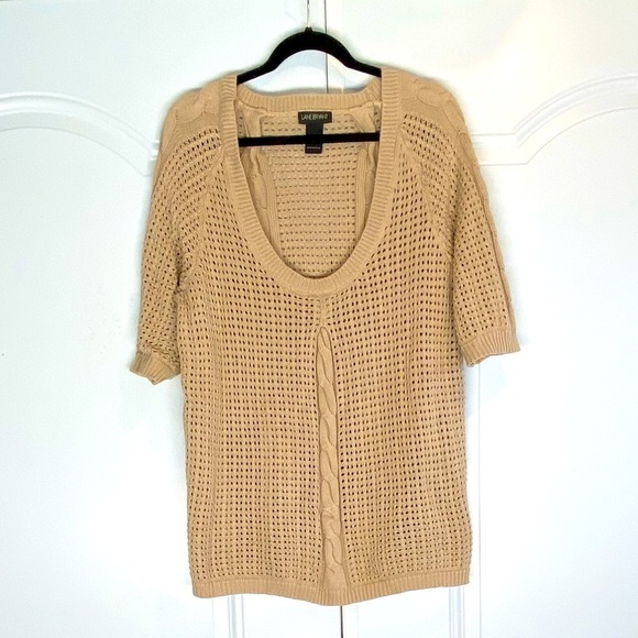 Lane Bryant Women's Sweater Size 14/16 Cable Open Knit Short Sleeve Beige - Picture 1 of 8